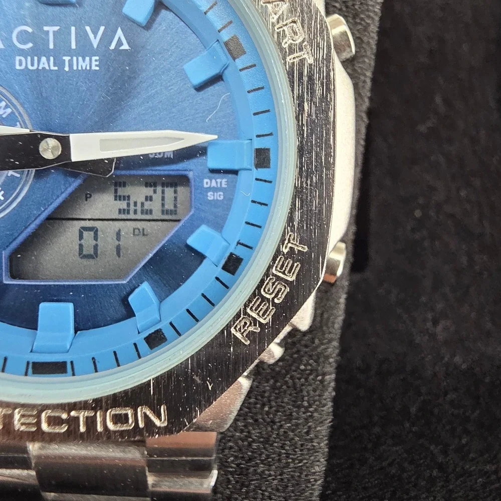 Activa by Invicta Dual Time Watch Silver Blue Dial Analog Digital 43015 Mens
